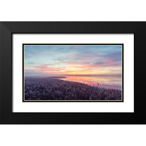 The Herons Morning View Black Modern Wood Framed Art Print with Double Matting by Londal, Leif
