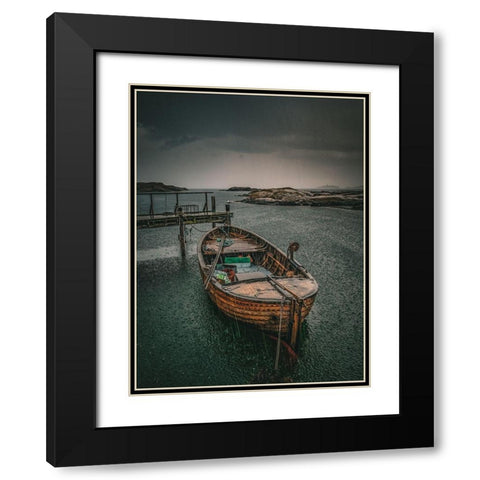 Old Fishingboat in the Rain Black Modern Wood Framed Art Print with Double Matting by Larsson, Dan
