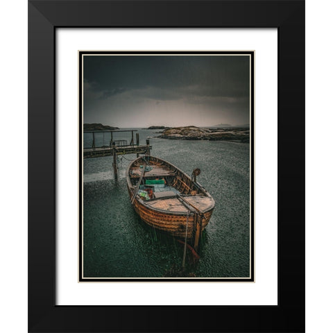 Old Fishingboat in the Rain Black Modern Wood Framed Art Print with Double Matting by Larsson, Dan
