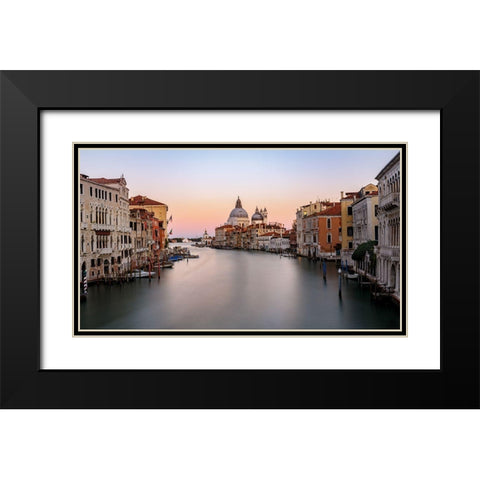 Canal Grande Sunset Black Modern Wood Framed Art Print with Double Matting by Marnix