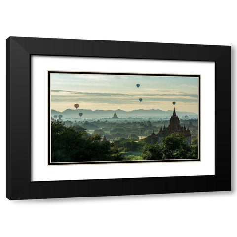 Balloons on Temples Black Modern Wood Framed Art Print with Double Matting by Suharini, Mieke