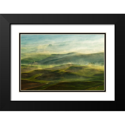 Golden Morning-Palouse Black Modern Wood Framed Art Print with Double Matting by Shen, Jikui