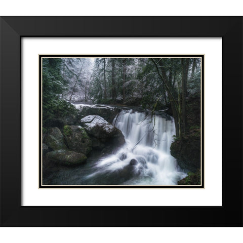 First Snow at the Falls Black Modern Wood Framed Art Print with Double Matting by K. Papp, James