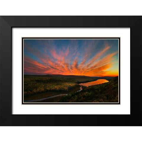 Sunset over Porcupine Mountains Black Modern Wood Framed Art Print with Double Matting by Fan, John