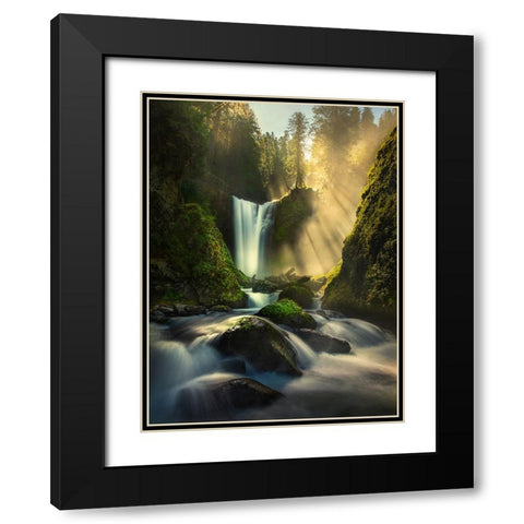 Misty Creek Falls Creek Black Modern Wood Framed Art Print with Double Matting by P, Ruiqing