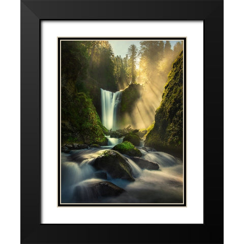 Misty Creek Falls Creek Black Modern Wood Framed Art Print with Double Matting by P, Ruiqing