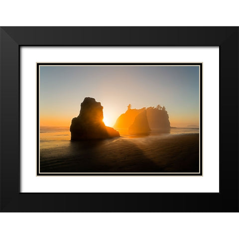 The Golden Beach Black Modern Wood Framed Art Print with Double Matting by Fan, John