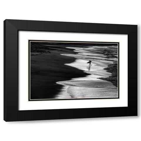 Lonely surfer 2 Black Modern Wood Framed Art Print with Double Matting by Domont, Jois