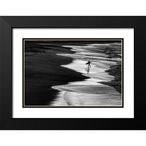 Lonely surfer 2 Black Modern Wood Framed Art Print with Double Matting by Domont, Jois