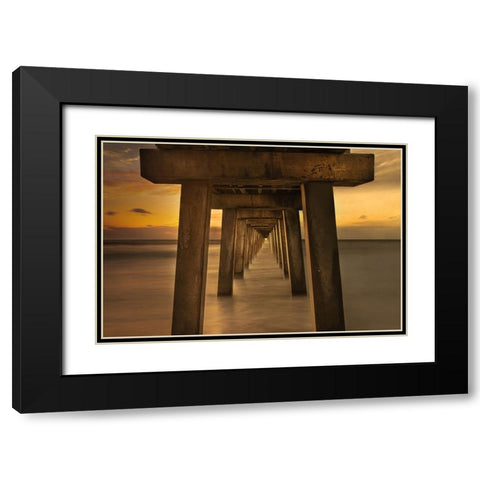 Sunset under the Pier Black Modern Wood Framed Art Print with Double Matting by Cai, James