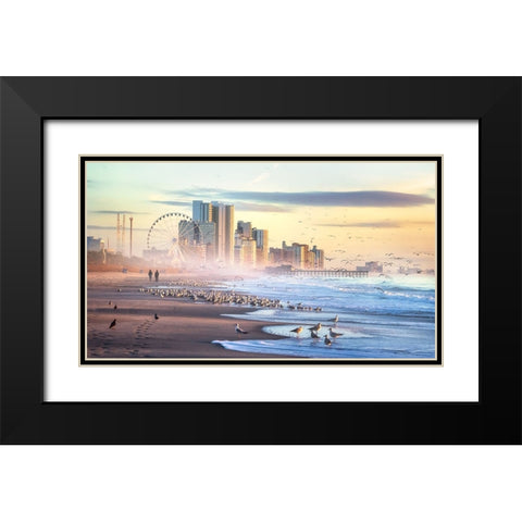 Autumn Morning at the Beach Black Modern Wood Framed Art Print with Double Matting by Yang, Jianping