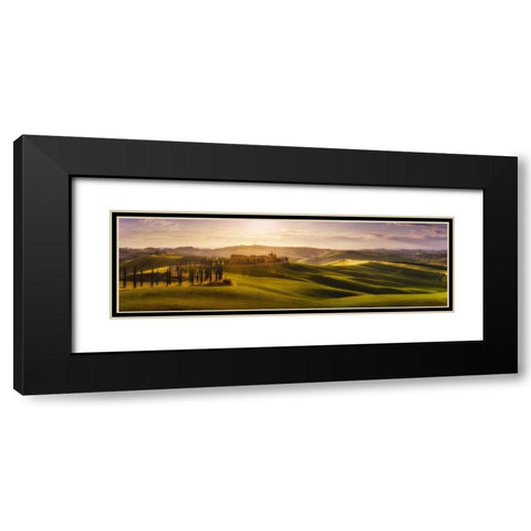 Waves of Light Black Modern Wood Framed Art Print with Double Matting by De La, Javier