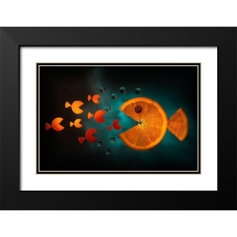 Orange fish Black Modern Wood Framed Art Print with Double Matting by Ianeva, Aida