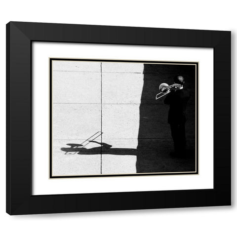 Trombone player Black Modern Wood Framed Art Print with Double Matting by Wang, Jian