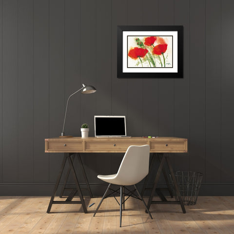 Coquelicots au vent I Black Modern Wood Framed Art Print with Double Matting by Marthe