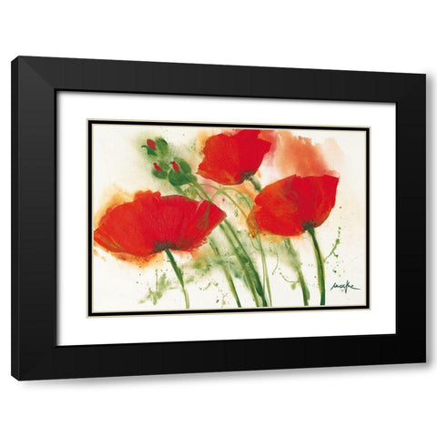 Coquelicots au vent I Black Modern Wood Framed Art Print with Double Matting by Marthe