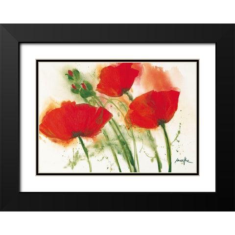 Coquelicots au vent I Black Modern Wood Framed Art Print with Double Matting by Marthe