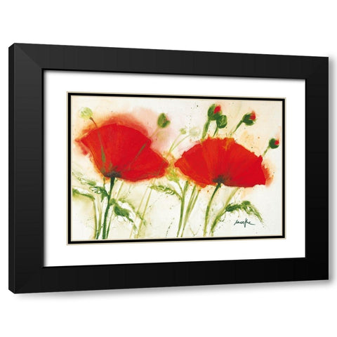 Coquelicots au vent II Black Modern Wood Framed Art Print with Double Matting by Marthe