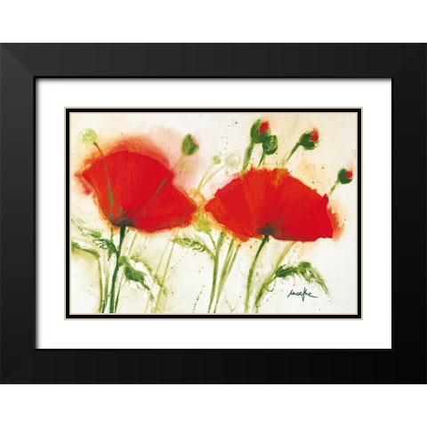 Coquelicots au vent II Black Modern Wood Framed Art Print with Double Matting by Marthe