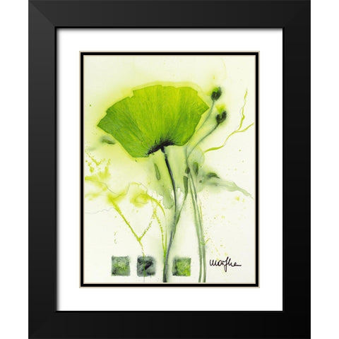 Coquelicot vert I Black Modern Wood Framed Art Print with Double Matting by Marthe