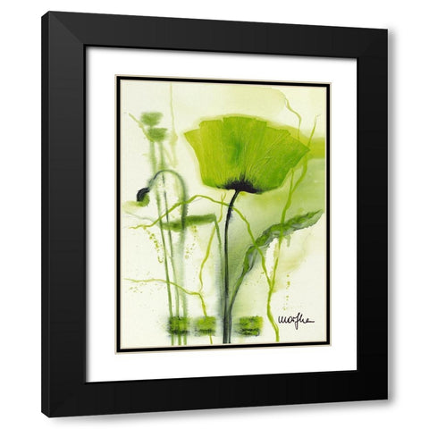 Coquelicot vert II Black Modern Wood Framed Art Print with Double Matting by Marthe