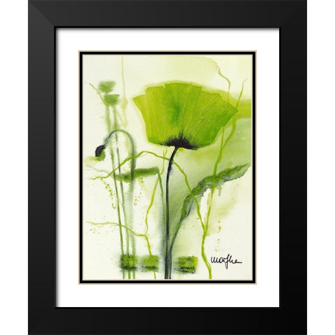 Coquelicot vert II Black Modern Wood Framed Art Print with Double Matting by Marthe