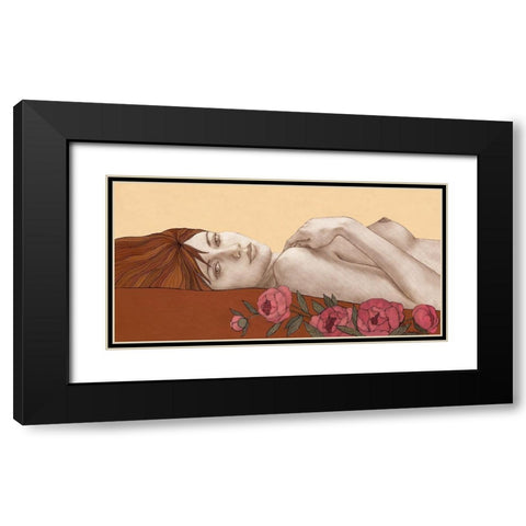 Peonies Black Modern Wood Framed Art Print with Double Matting by Gouskova, Olga