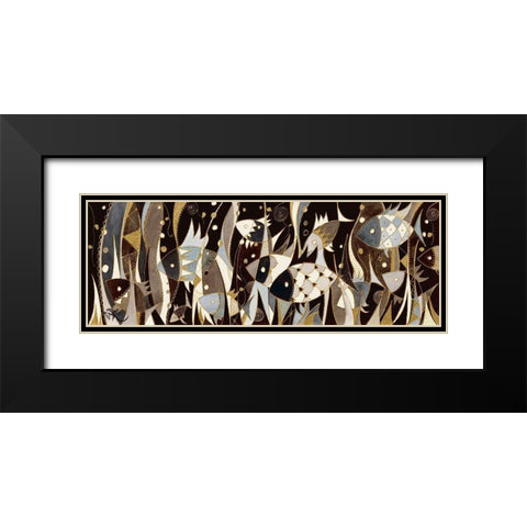 Poissons noir et gris Black Modern Wood Framed Art Print with Double Matting by Wentzeis, Martine
