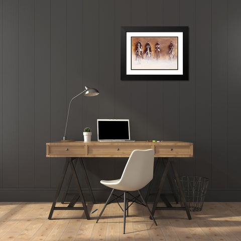 Les Cavaliers de l Aube Black Modern Wood Framed Art Print with Double Matting by Cazal, Cedric