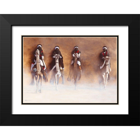 Les Cavaliers de l Aube Black Modern Wood Framed Art Print with Double Matting by Cazal, Cedric