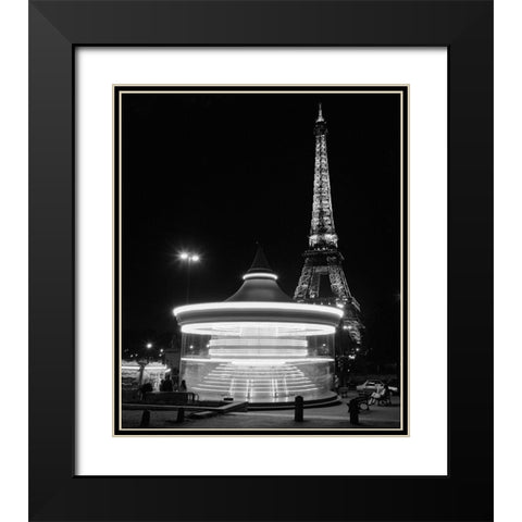 Eiffel Tower Merry Go Round Black Modern Wood Framed Art Print with Double Matting by Butcher, Dave