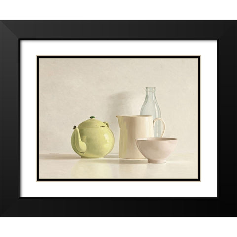 Yellow Teapot-Bottle-Bowl and Jug Black Modern Wood Framed Art Print with Double Matting by de Bont, Willem