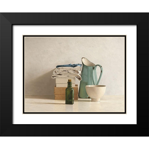 Two Boxes-Cloths-Bottle-Jug and Bowl Black Modern Wood Framed Art Print with Double Matting by de Bont, Willem
