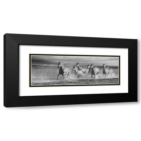 Horses Running at the Beach Black Modern Wood Framed Art Print with Double Matting by Llovet, Jorge