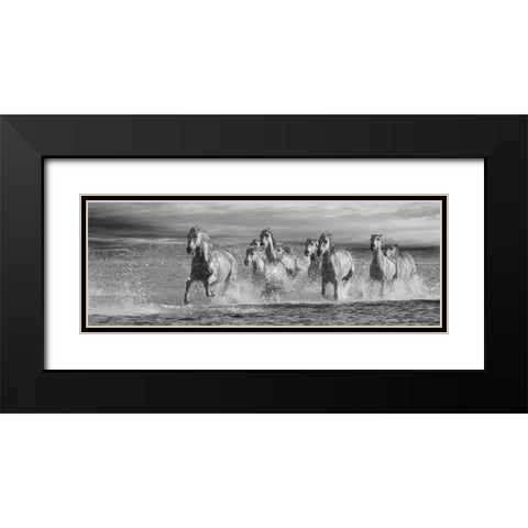 Horses Running at the Beach Black Modern Wood Framed Art Print with Double Matting by Llovet, Jorge