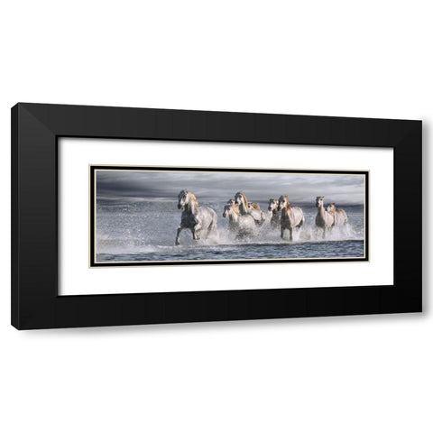 Horses Running at the Beach Black Modern Wood Framed Art Print with Double Matting by Llovet, Jorge