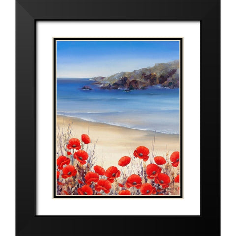 Poppies by the Sea Black Modern Wood Framed Art Print with Double Matting by Mayes, Hilary