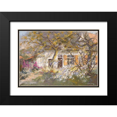 Fleur de cerisier Black Modern Wood Framed Art Print with Double Matting by Messely, Paul