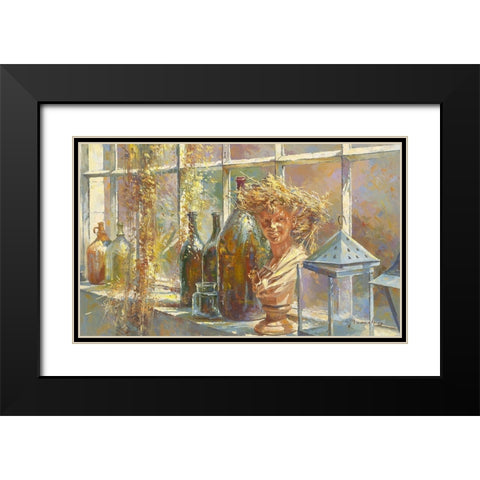 Jeune fille au chapeau de paille Black Modern Wood Framed Art Print with Double Matting by Messely, Johan