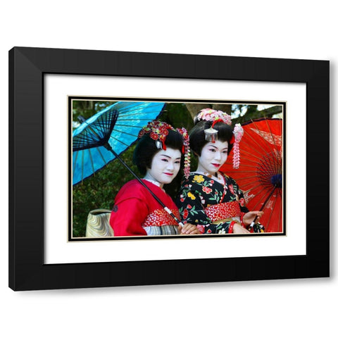 Geisha Smile Black Modern Wood Framed Art Print with Double Matting by Weber, Matthias