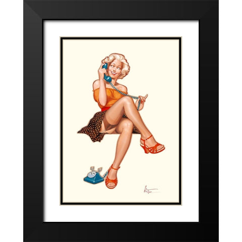 Betty au telephone Black Modern Wood Framed Art Print with Double Matting by Hitte, Patrick