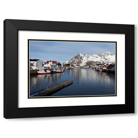 Henningsvaer Hafen  Lofoten im Winter Black Modern Wood Framed Art Print with Double Matting by Fischer, Rolf