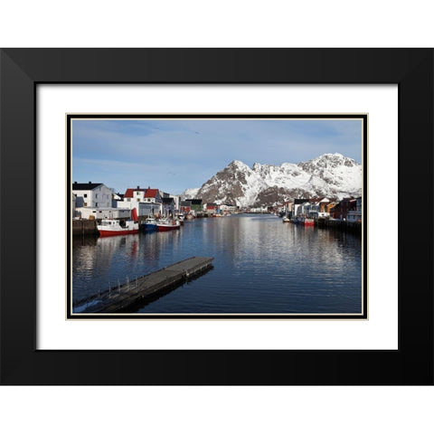 Henningsvaer Hafen  Lofoten im Winter Black Modern Wood Framed Art Print with Double Matting by Fischer, Rolf