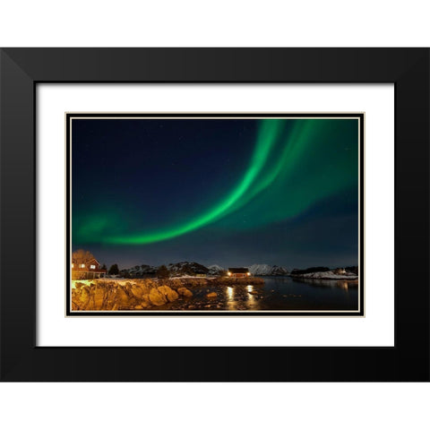 Ballstad Lofoten Nordlicht Black Modern Wood Framed Art Print with Double Matting by Fischer, Rolf