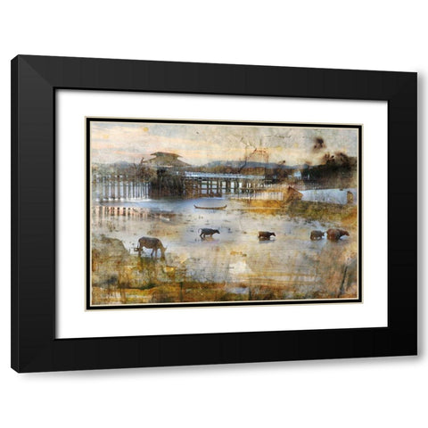 Pont en teck Black Modern Wood Framed Art Print with Double Matting by Le Visage, J-M