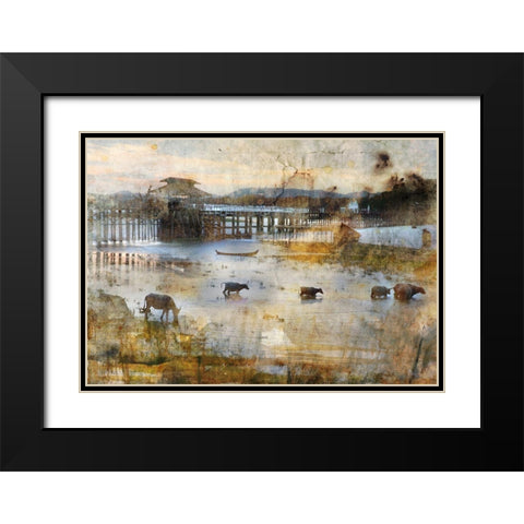 Pont en teck Black Modern Wood Framed Art Print with Double Matting by Le Visage, J-M