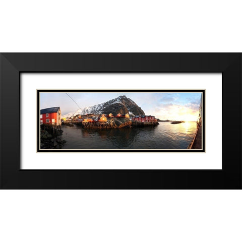 Alte Fischerhutten - Lofoten - Panorama Black Modern Wood Framed Art Print with Double Matting by Fischer, Rolf