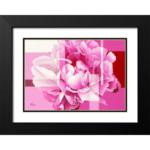 Pivoine V Black Modern Wood Framed Art Print with Double Matting by Bernard, Anne