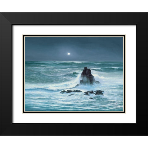 Amoured Knight Rock Lands End Cornwall Black Modern Wood Framed Art Print with Double Matting by Sim, John F