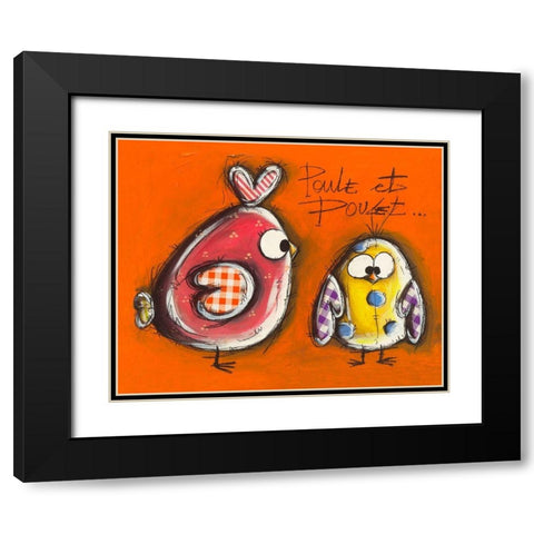 Poule et Poulet Black Modern Wood Framed Art Print with Double Matting by Mougin, Carine